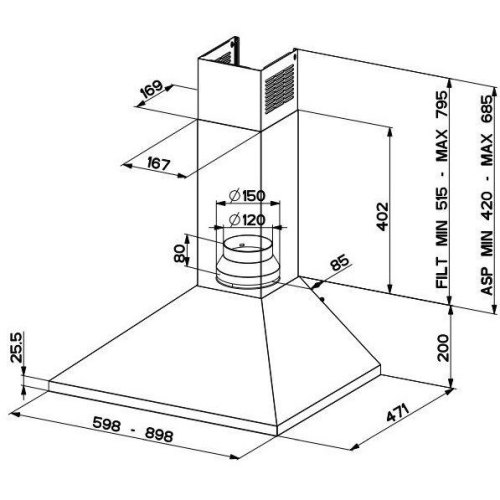 Витяжка Faber купольні, 90см, 718м3ч, Value Pb W A90, білий