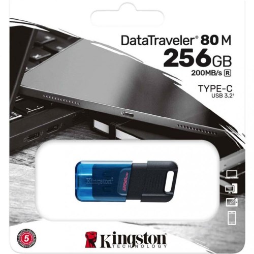 USB флеш, 256GB, Type-C Kingston DataTraveler 80 M Blue/Black (DT80M/256GB,)