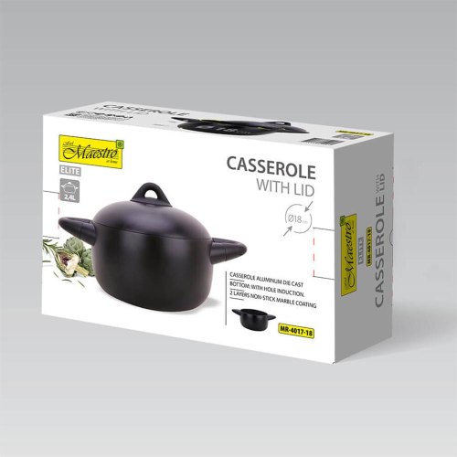 Каструля MR-4017-18 об'єм: 2,2 л; товщина стінок 3,0 мм;  антипригарне покриття; зовнішнє покриття – термостійкий лак;