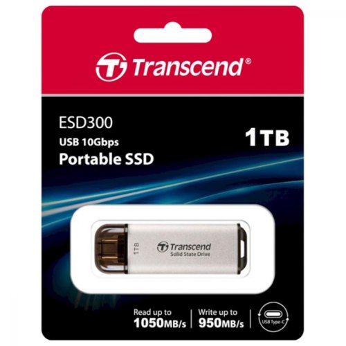 Портативний SSD Transcend 1TB USB 3.1 Gen 2 Type-C ESD300 Silver