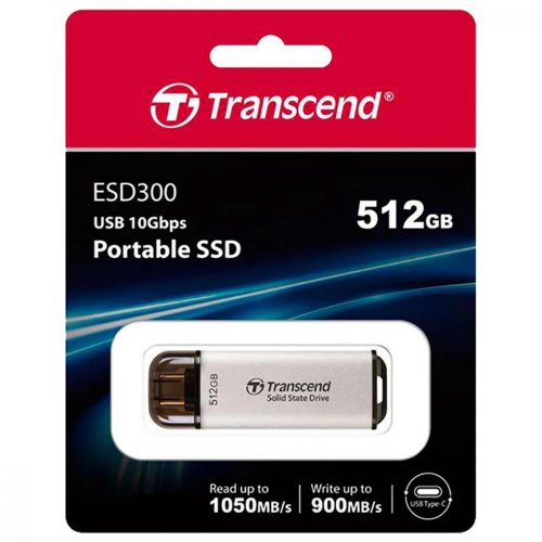Портативний SSD Transcend  512GB  USB 3.1 Gen 2 Type-C ESD300 Silver