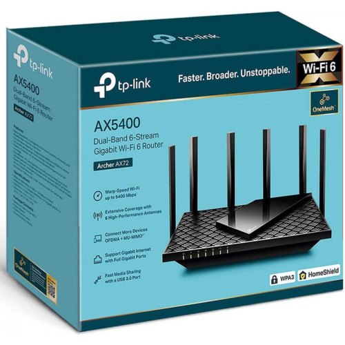 Маршрутизатор TP-LINK ARCHER AX72 AX5400 4xGE LAN 1xGE WAN USB 3.0 MU-MIMO OFDMA