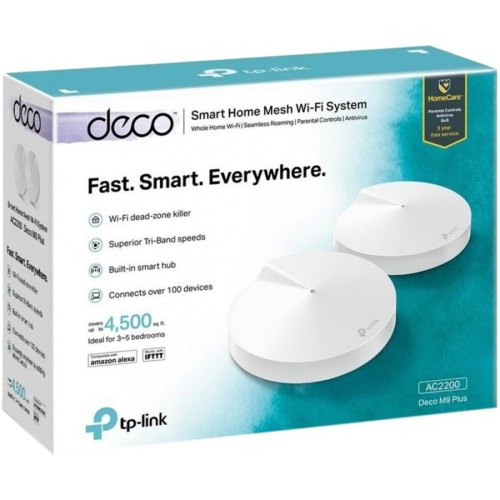 Маршрутизатор TP-LINK DECO M9 plus 2PK AC2200 2xGE LAN/WAN 1xUSB 2.0 MU-MIMO Zigbee MESH 3-band