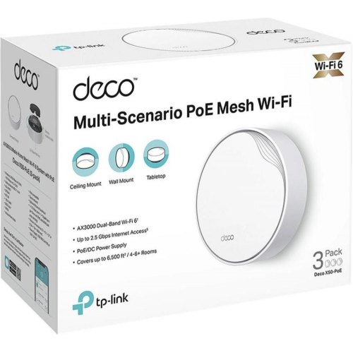 Маршрутизатор TP-LINK DECO X50 PoE 3PK AX3000 1xGE LAN/WAN 1x2,5GE LAN/WAN MU-MIMO OFDMA MESH