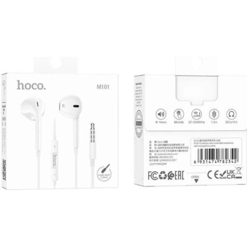 Гарнітура дротова HOCO M101 Crystal joy wire-controlled earphones with microphone White