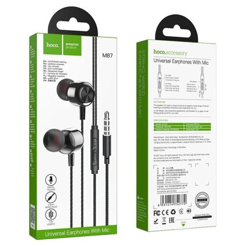 Гарнітура дротова HOCO M87 String wired earphones with with microphone Gloomy Black