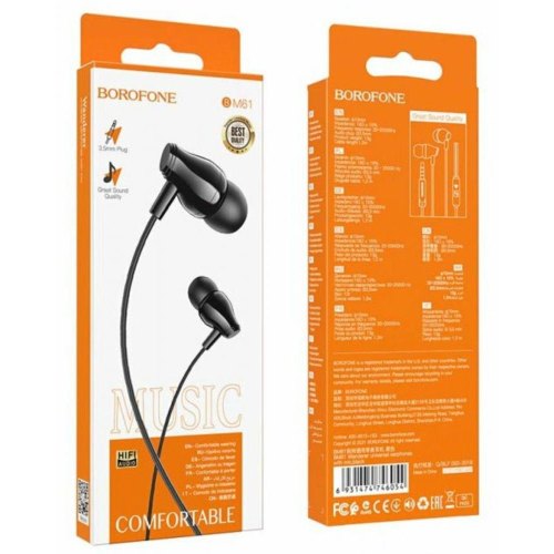 Гарнітура дротова BOROFONE BM61 Wanderer universal earphones with mic Black
