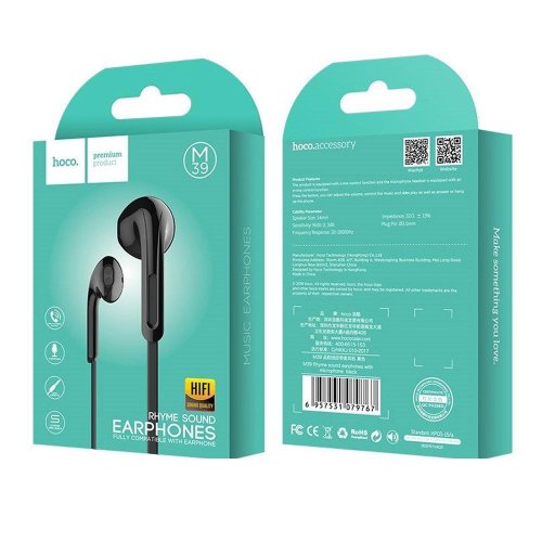 Гарнітура дротова HOCO M39 Rhyme sound earphones with microphone Black
