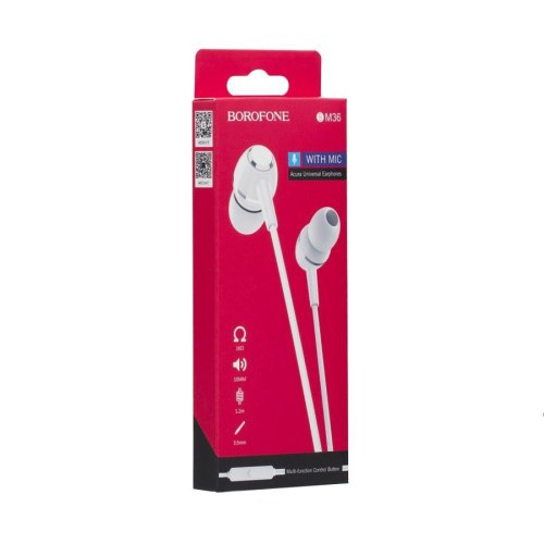 Гарнітура дротова BOROFONE BM36 Acura Universal earphones with mic White