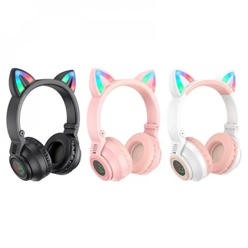 Навушники бездротові BOROFONE BO18 Cat ear BT headphones Pink