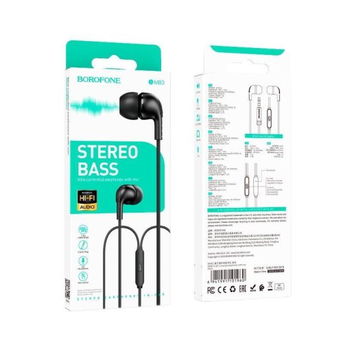 Гарнітура дротова BOROFONE BM83 Craft universal earphones with mic Black