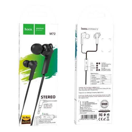Гарнітура дротова HOCO M72 Admire universal earphones with mic Black