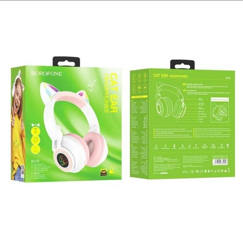 Навушники бездротові BOROFONE BO18 Cat ear BT headphones White