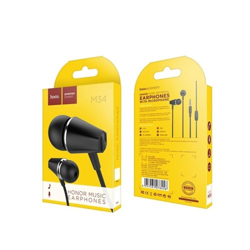 Гарнітура дротова HOCO M34 honor music universal earphones with microphone Black