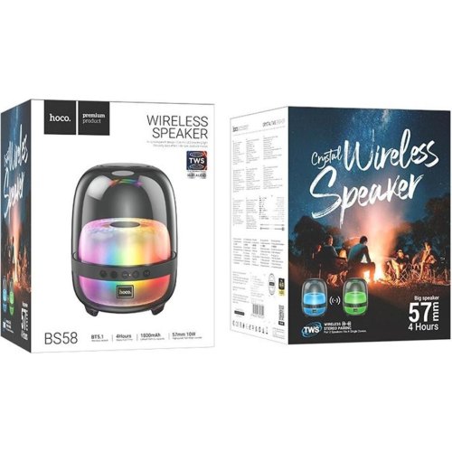 Портативна колонка HOCO BS58 Crystal colorful luminous BT speaker Magic Black Night