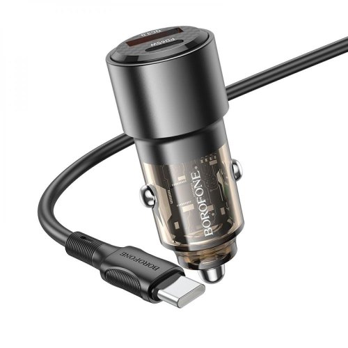 Автомобільний зарядний пристрій BOROFONE BZ20A Smart 83W dual port PD65W+QC3.0 car charger set(C to C) Transparent Black