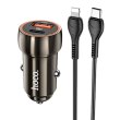 Автомобільний зарядний пристрій HOCO Z46A Blue whale PD20W+QC3.0 car charger set(C to iP) Metal Gray