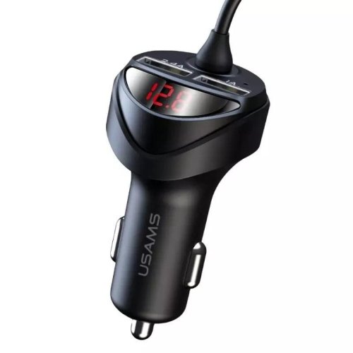 АЗП Usams US-CC119 C22 3.4A Dual USB Car Charger With 3IN1 Spring Cable Black
