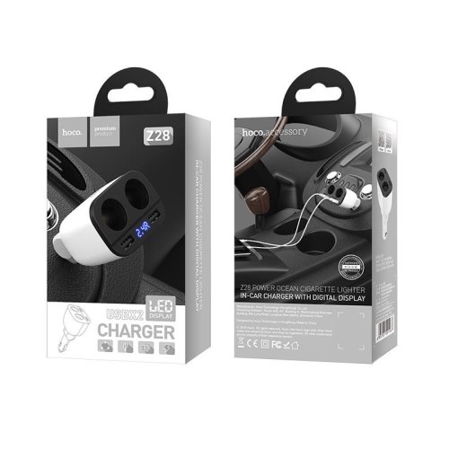 Автомобільний зарядний пристрій HOCO Z28 Power ocean cigarette lighter in-car charger with digital display White