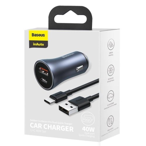 Автомобільний зарядний пристрій Baseus Golden Contactor Pro Dual Quick Charger Car Charger U+C 40W Dark Gray