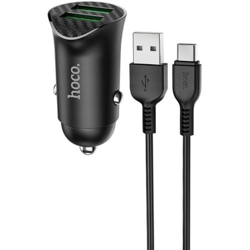 Автомобільний зарядний пристрій HOCO Z39 Farsighted dual port QC3.0 Car charger set(Type-C) Black