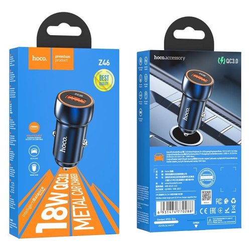 Автомобільний зарядний пристрій HOCO Z46A Blue whale PD20W+QC3.0 car charger Sapphire Blue