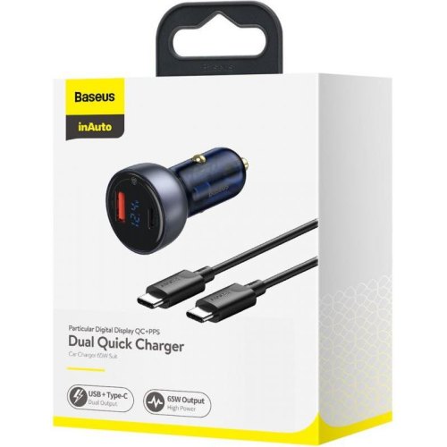 АЗП Baseus Particular Digital Display QC+PPS Car Charger 65W Dark Gray Cable(Type-C toType-C100W 1m)