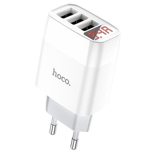 Мережевий зарядний пристрій HOCO C93A Easy charge 3-port digital display charger White