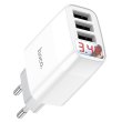 Мережевий зарядний пристрій HOCO C93A Easy charge 3-port digital display charger White
