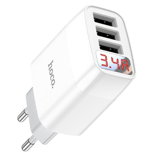 Мережевий зарядний пристрій HOCO C93A Easy charge 3-port digital display charger White