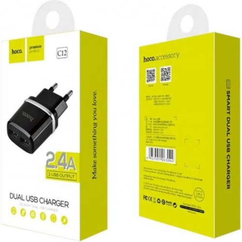 Мережевий зарядний пристрій HOCO C12 Smart dual USB charger Black