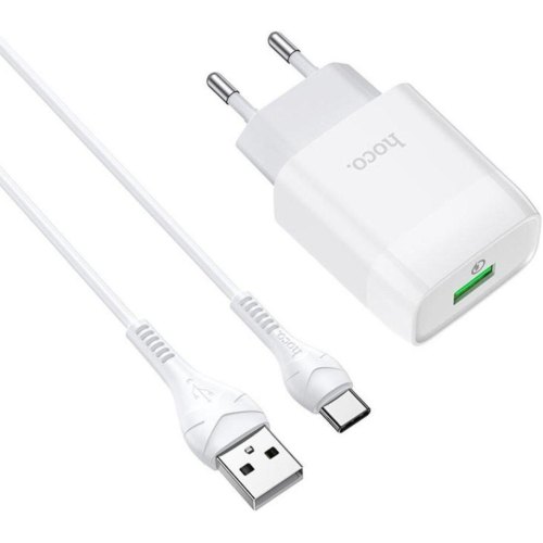 Мережевий зарядний пристрій HOCO C72Q Glorious single port QC3.0 charger set(Type-C) White