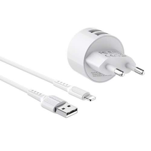 Мережевий зарядний пристрій BOROFONE BA23A Brilliant dual port charger set(Lightning) White