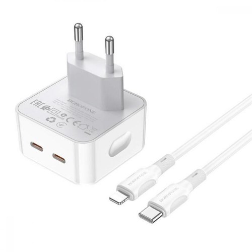 Мережевий зарядний пристрій BOROFONE BA76A Source dual port PD35W(2C) charger set(C to iP) White