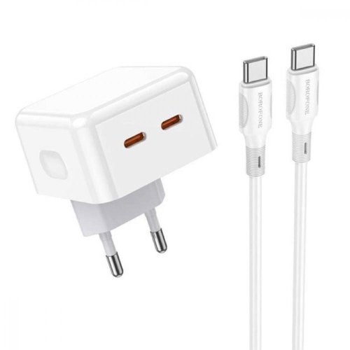 Мережевий зарядний пристрій BOROFONE BA76A Source dual port PD35W(2C) charger set(Type-C to Type-C) White