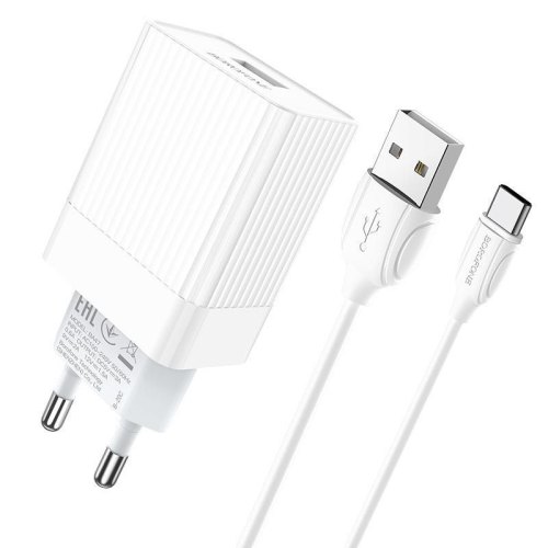 Мережевий зарядний пристрій BOROFONE BA47A Mighty speed single port QC3.0 3A + Type-C cable White