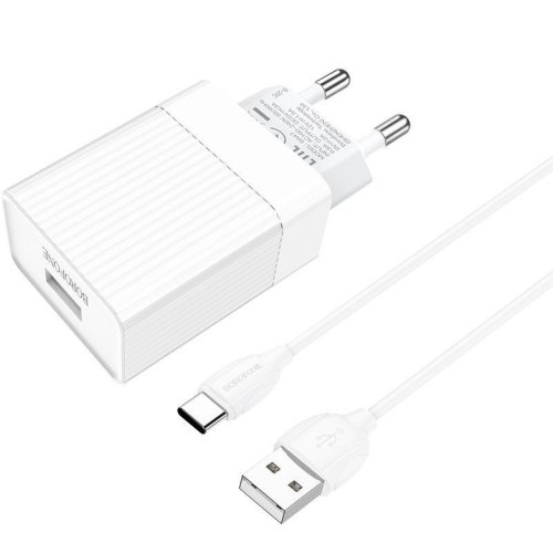 Мережевий зарядний пристрій BOROFONE BA47A Mighty speed single port QC3.0 3A + Type-C cable White
