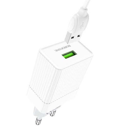 Мережевий зарядний пристрій BOROFONE BA47A Mighty speed single port QC3.0 3A + Type-C cable White