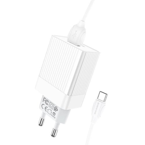 Мережевий зарядний пристрій BOROFONE BA47A Mighty speed single port QC3.0 3A + Type-C cable White