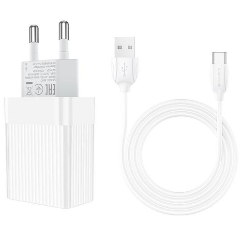 Мережевий зарядний пристрій BOROFONE BA47A Mighty speed single port QC3.0 3A + Type-C cable White