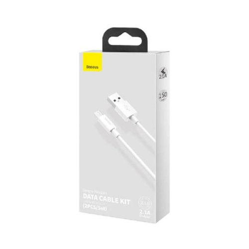 Кабель Baseus Simple Wisdom Data Cable Kit USB to Micro 2.1A (2PCS/Set）1.5m White