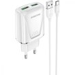 Мережевий зарядний пристрій BOROFONE BA54A Wide road dual port QC3.0 charger (Type-C) White