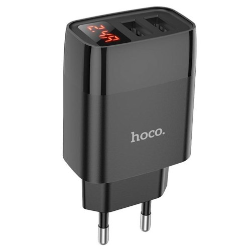 Мережевий зарядний пристрій HOCO C86A Illustrious dual port charger with digital display set(Type-C) Black
