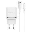 Мережевий зарядний пристрій BOROFONE BA36A High speed single port QC3.0 charger set(Micro) White