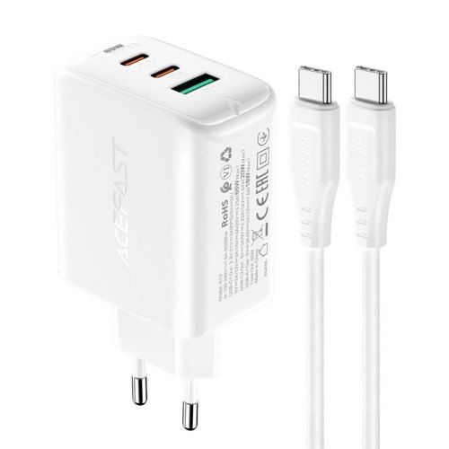 Мережевий зарядний пристрій ACEFAST A13 PD65W(USB-C+USB-C+USB-A) 3-port charger set White