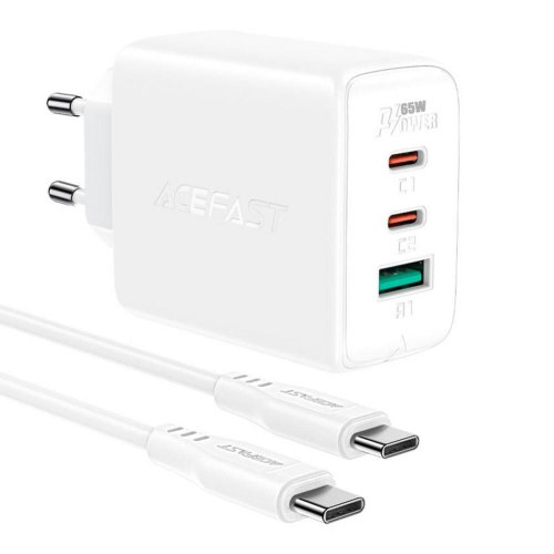 Мережевий зарядний пристрій ACEFAST A13 PD65W(USB-C+USB-C+USB-A) 3-port charger set White