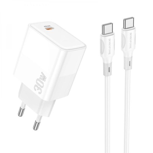 Мережевий зарядний пристрій BOROFONE BA77A Insightful single port PD30W charger set(Type-C to Type-C) White