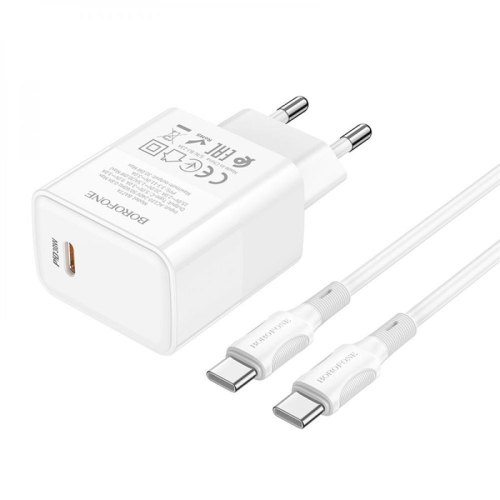 Мережевий зарядний пристрій BOROFONE BA77A Insightful single port PD30W charger set(Type-C to Type-C) White