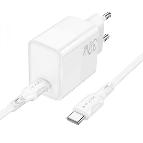 Мережевий зарядний пристрій BOROFONE BA77A Insightful single port PD30W charger set(Type-C to Type-C) White