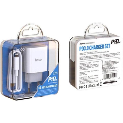 Мережевий зарядний пристрій HOCO C76A Plus Speed source PD20W charger set(C to iP) White